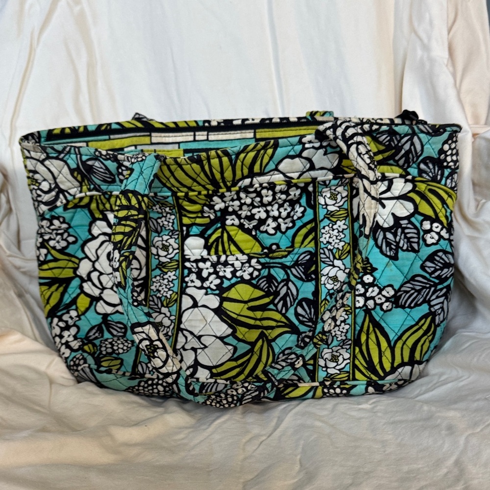 Floral Patterned Tote Bag - Blue and Green